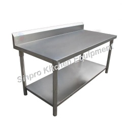 Mesa de trabajo y preparación de cocina comercial de acero inoxidable con placa para salpicaduras
